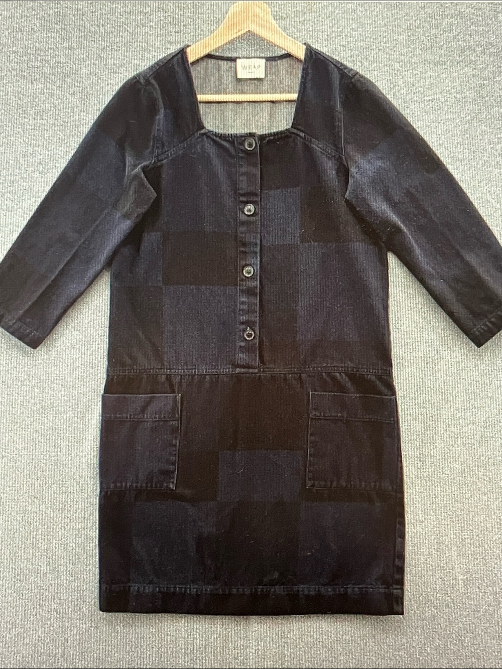 Wrap London Black Patchwork Denim Midi Dress